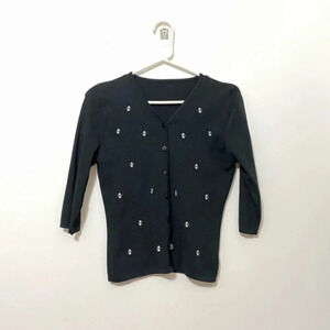 Vintage - Y2K Black Floral Embroidered Cardigan